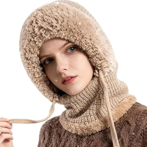 Windproof Knit Beanie with Ear Covers and Neck Warmer for Cycling