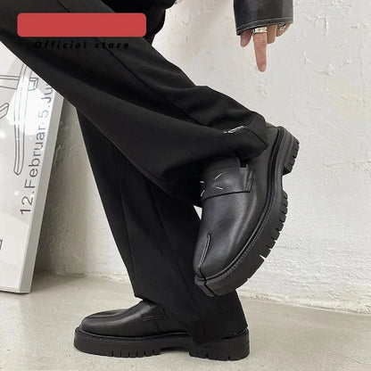 Leather Shoes with Thick Sole - Split-Toe Tabi Style Loafers