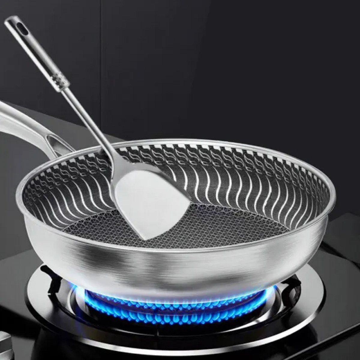 Non-Stick Wok Pan with Honeycomb Design – Stainless Steel Stir-Fry