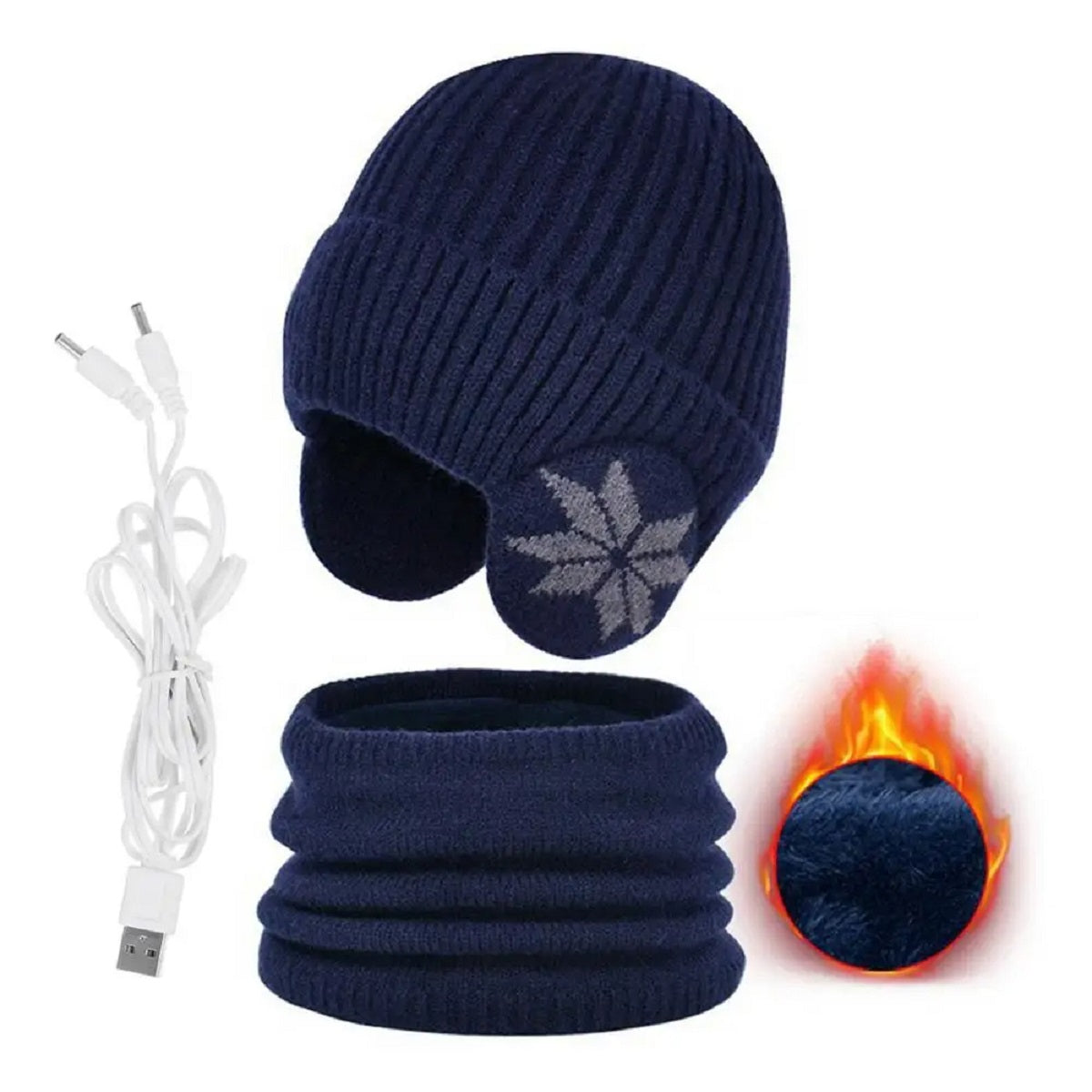 Dual Function Heated Knit Beanie and Neck Warmer