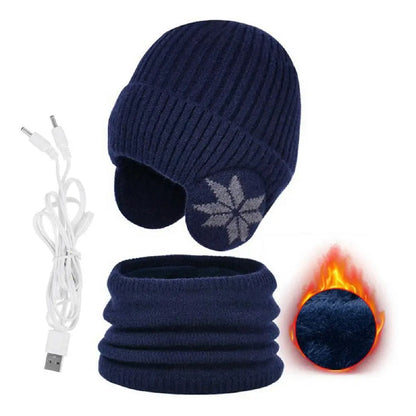Dual Function Heated Knit Beanie and Neck Warmer