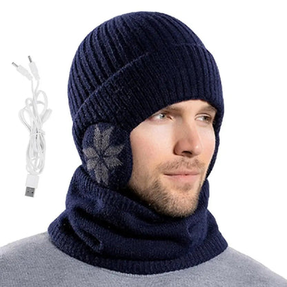 Dual Function Heated Knit Beanie and Neck Warmer