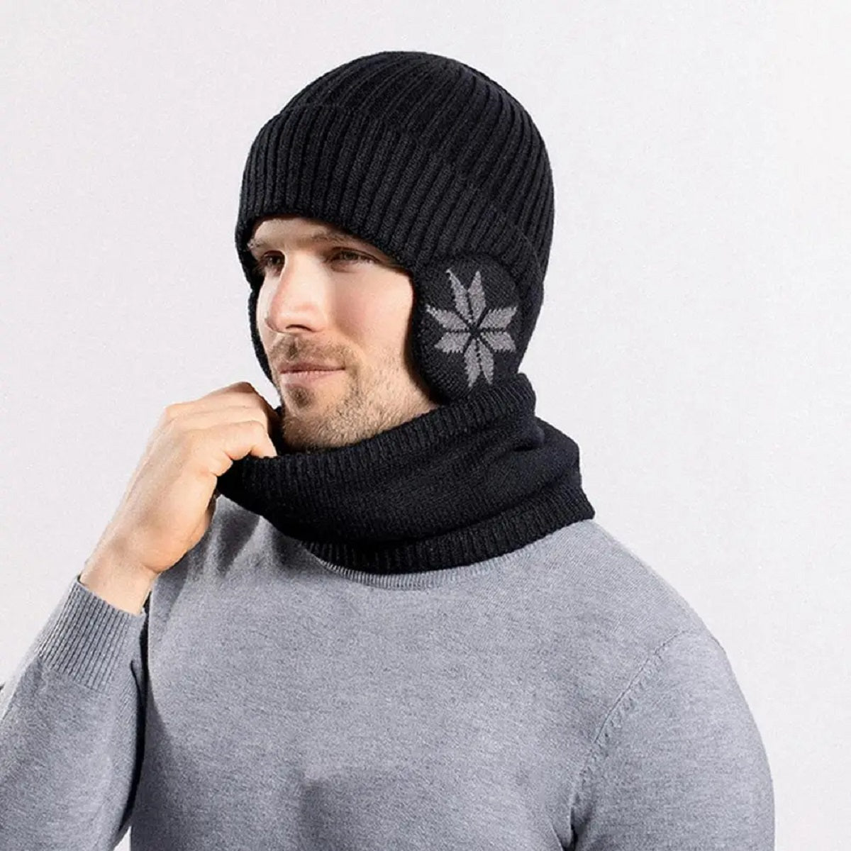 Dual Function Heated Knit Beanie and Neck Warmer