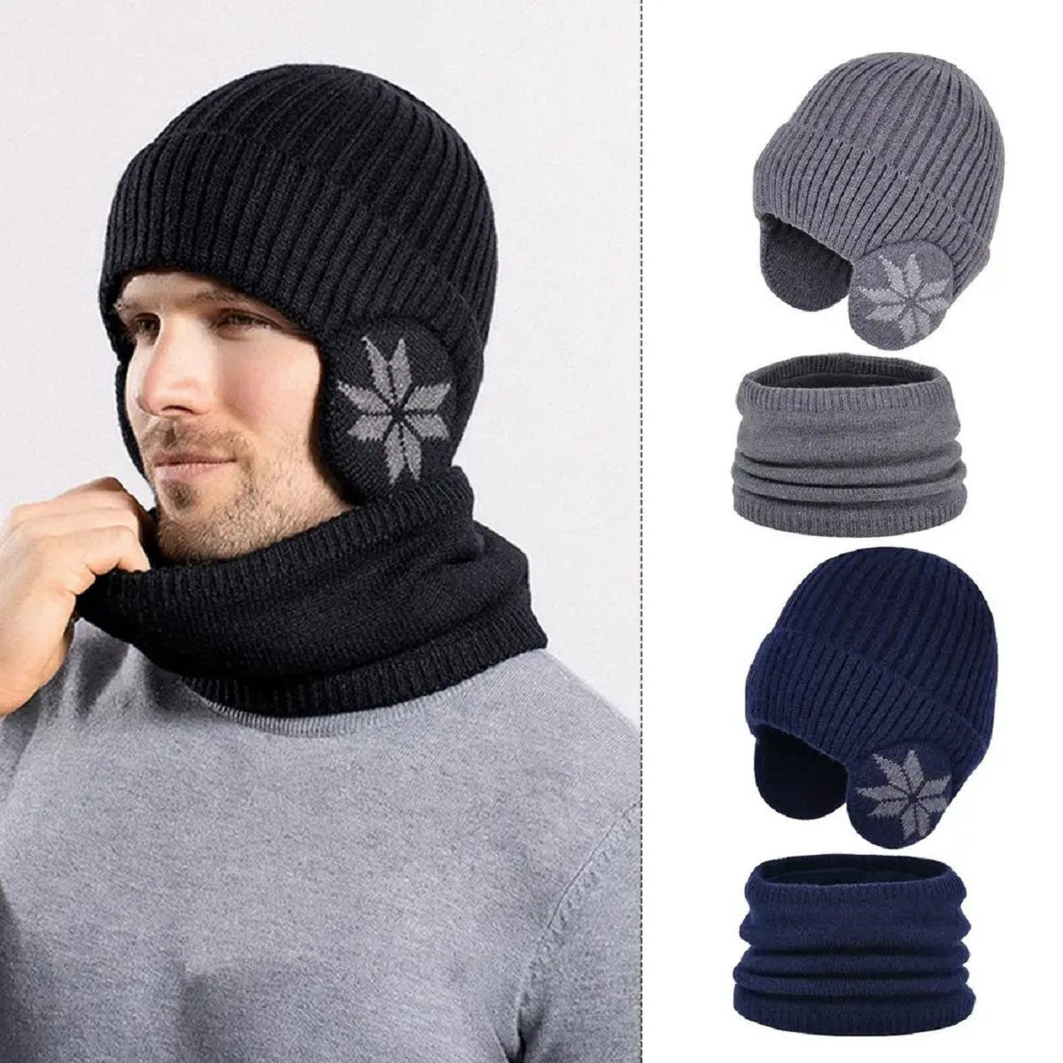 Dual Function Heated Knit Beanie and Neck Warmer