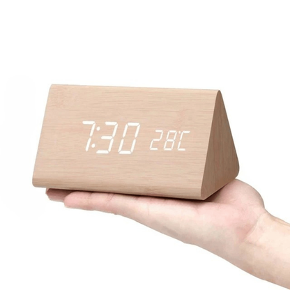 Wooden LED Alarm Clock with Temperature and Calendar Display