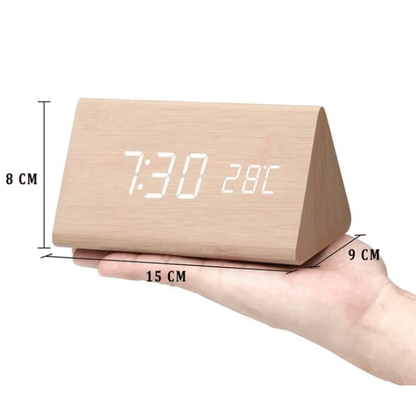 Wooden LED Alarm Clock with Temperature and Calendar Display