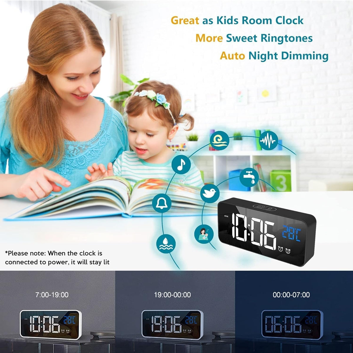EasyView Digital Clock with Alarm and 11.5-Inch Display