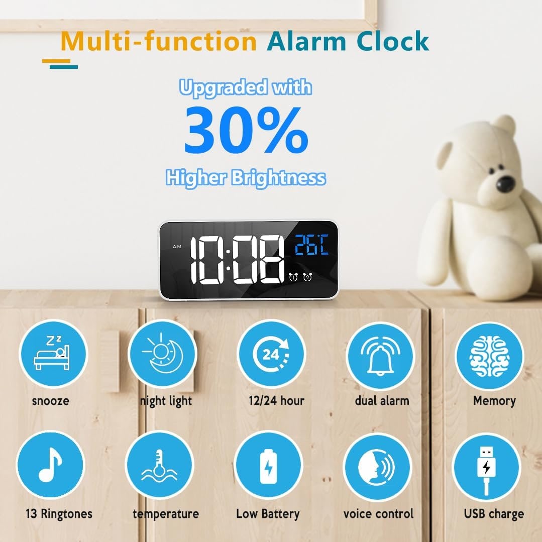 EasyView Digital Clock with Alarm and 11.5-Inch Display