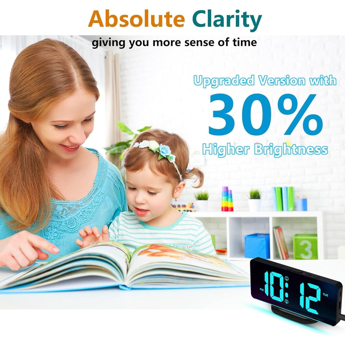 EasyView Digital Clock with Alarm and 11.5-Inch Display