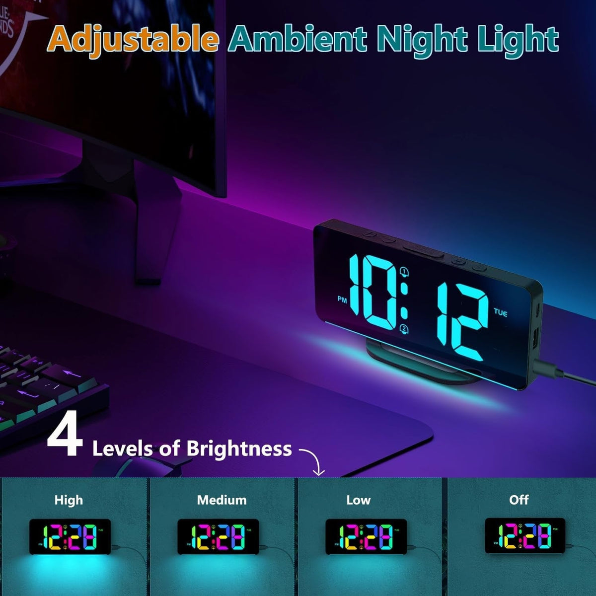 EasyView Digital Clock with Alarm and 11.5-Inch Display