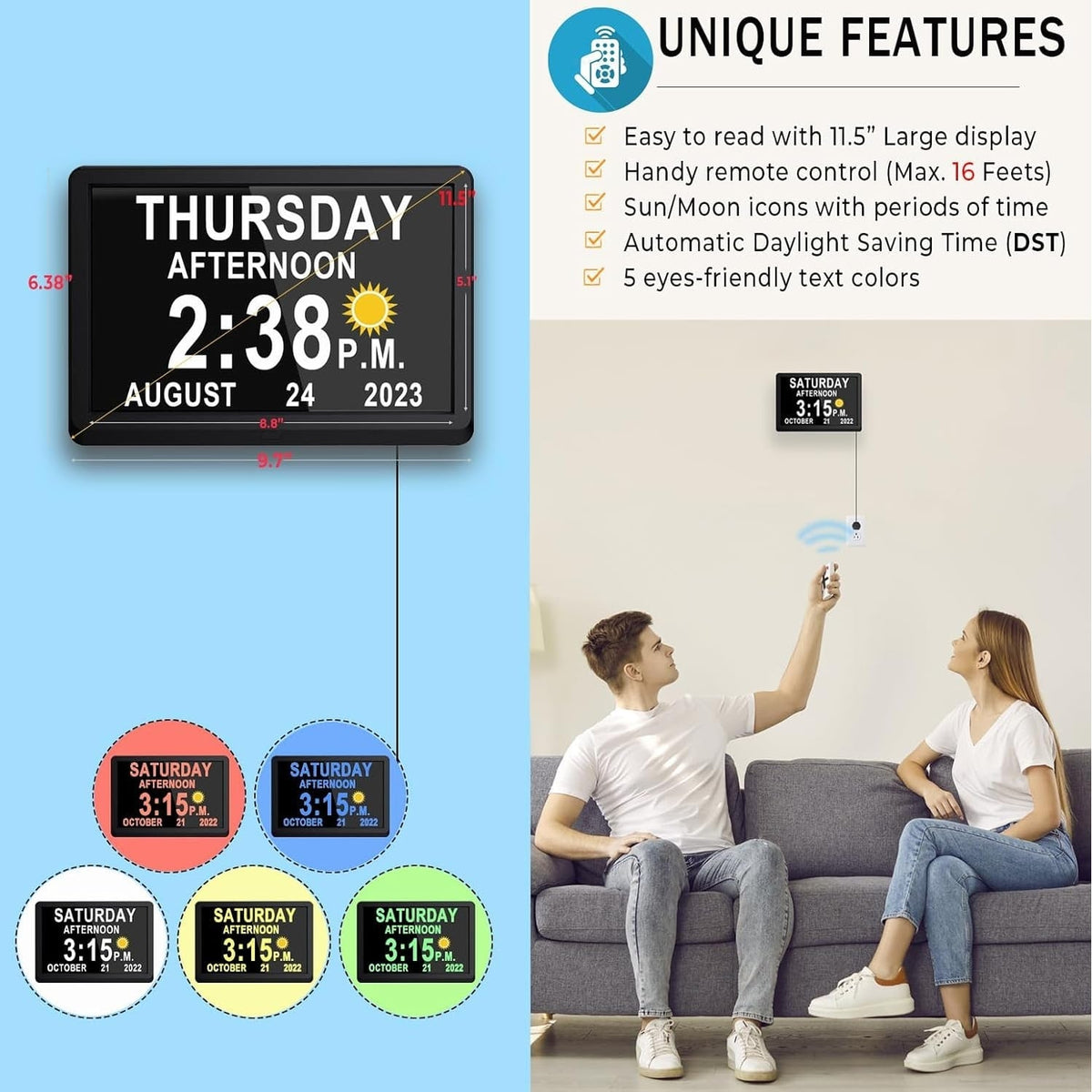 EasyView Digital Clock with Alarm and 11.5-Inch Display