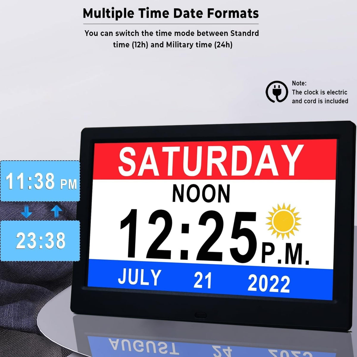 EasyView Digital Clock with Alarm and 11.5-Inch Display