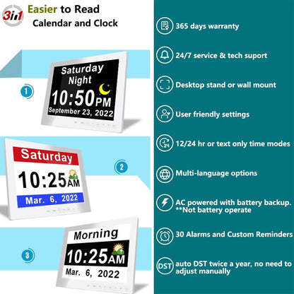 EasyView Digital Clock with Alarm and 11.5-Inch Display