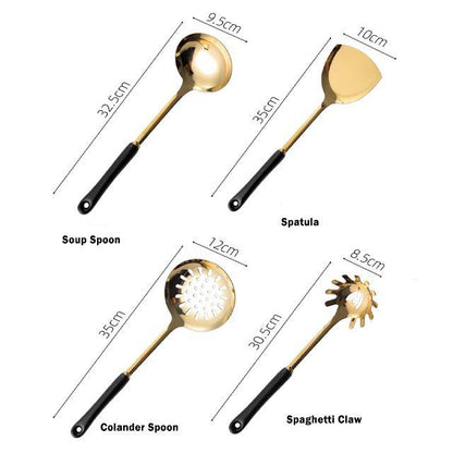 Golden Kitchen Tools Set with Stand - Metallic Finish