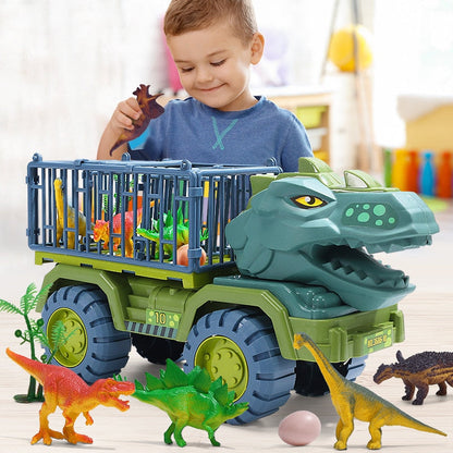 Prehistoric Dinosaur Figures Playset with Toy Truck for Kids