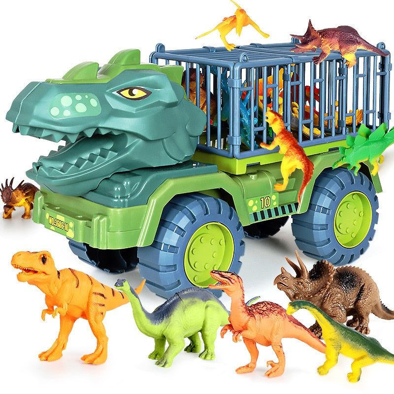 Prehistoric Dinosaur Figures Playset with Toy Truck for Kids