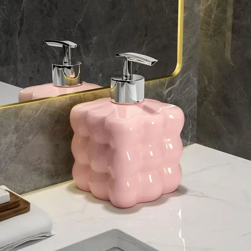 Glossy Finish Ceramic Soap Dispenser with Bubble Texture
