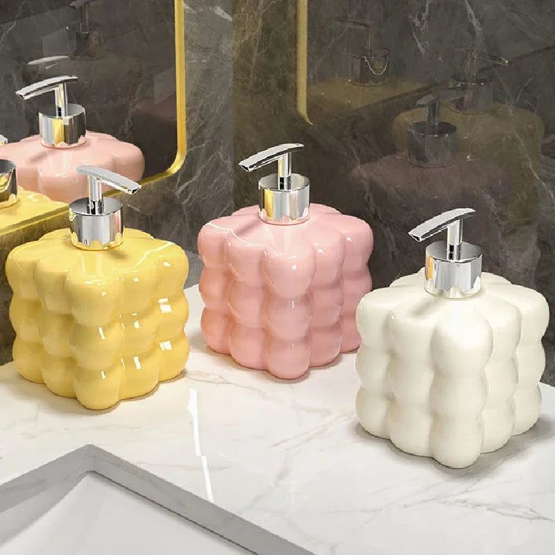 Glossy Finish Ceramic Soap Dispenser with Bubble Texture