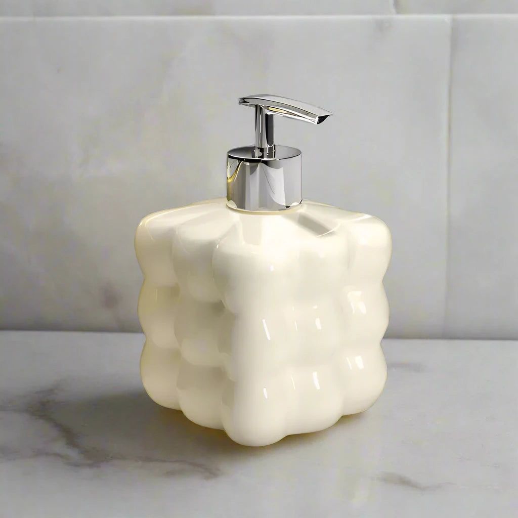 Glossy Finish Ceramic Soap Dispenser with Bubble Texture