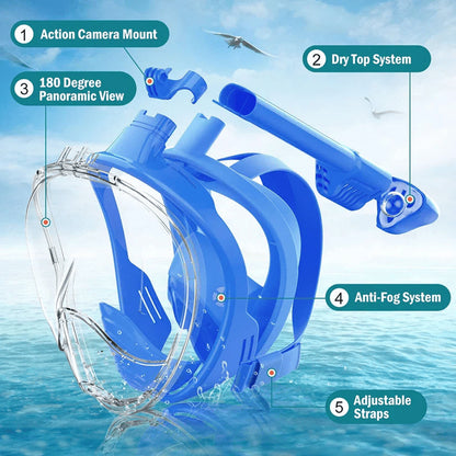Full Face Snorkeling Mask with Anti-Fog Feature and Camera Attachment