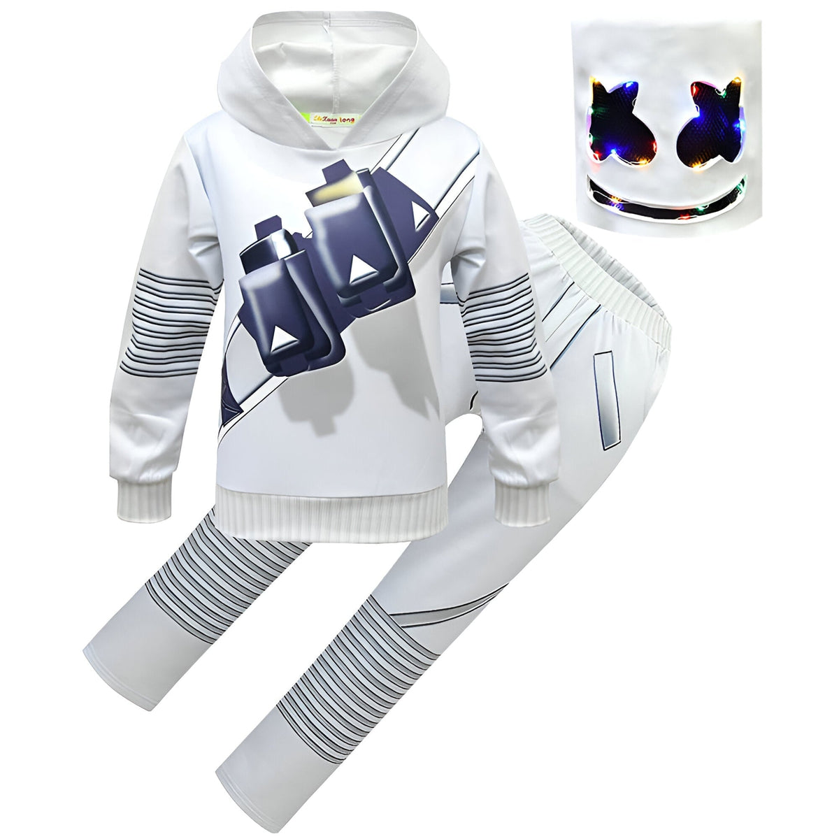 Illuminated DJ Costume Set for Kids with LED Mask and Glow Graphic