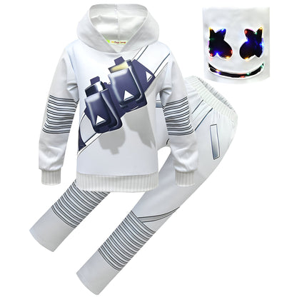 Illuminated DJ Costume Set for Kids with LED Mask and Glow Graphic