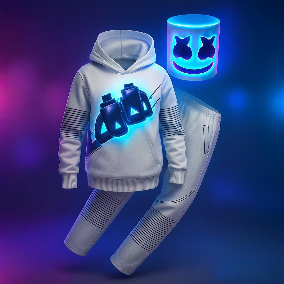 Illuminated DJ Costume Set for Kids with LED Mask and Glow Graphic