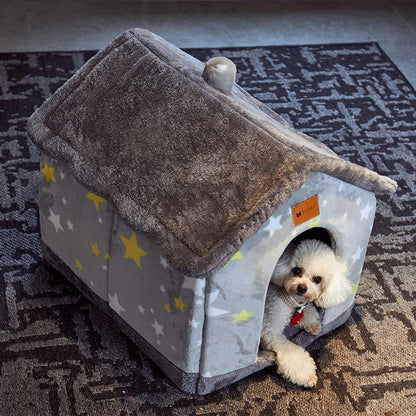 Plush Indoor Pet Retreat with Removable Cushion