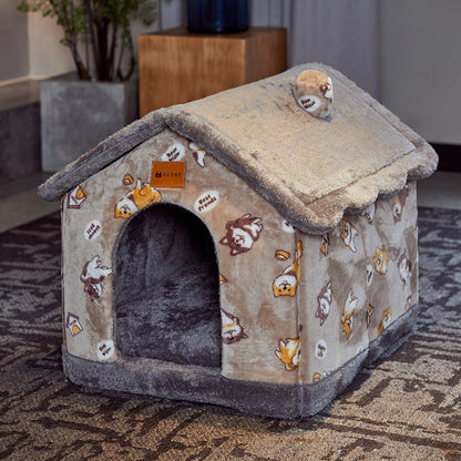 Plush Indoor Pet Retreat with Removable Cushion