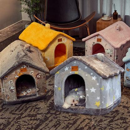 Plush Indoor Pet Retreat with Removable Cushion