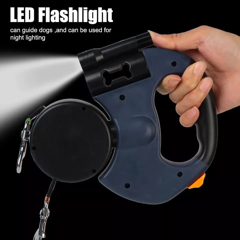 10FT Double Retractable Pet Leash with Integrated Flashlight & Waste Bag Dispenser