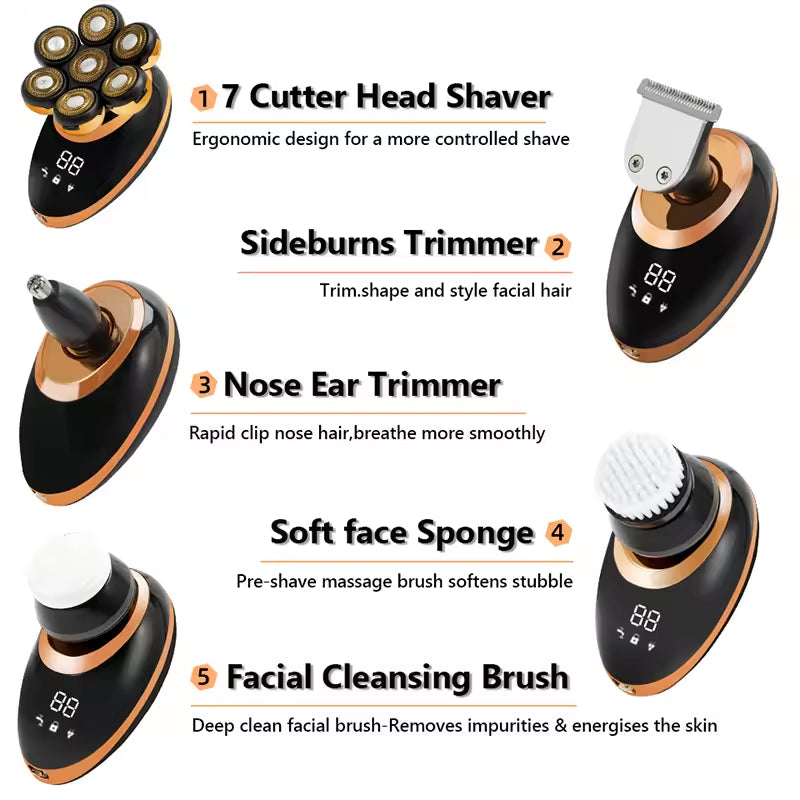 7D Bald Head Shaver and 5-in-1 Grooming Set for Men UK