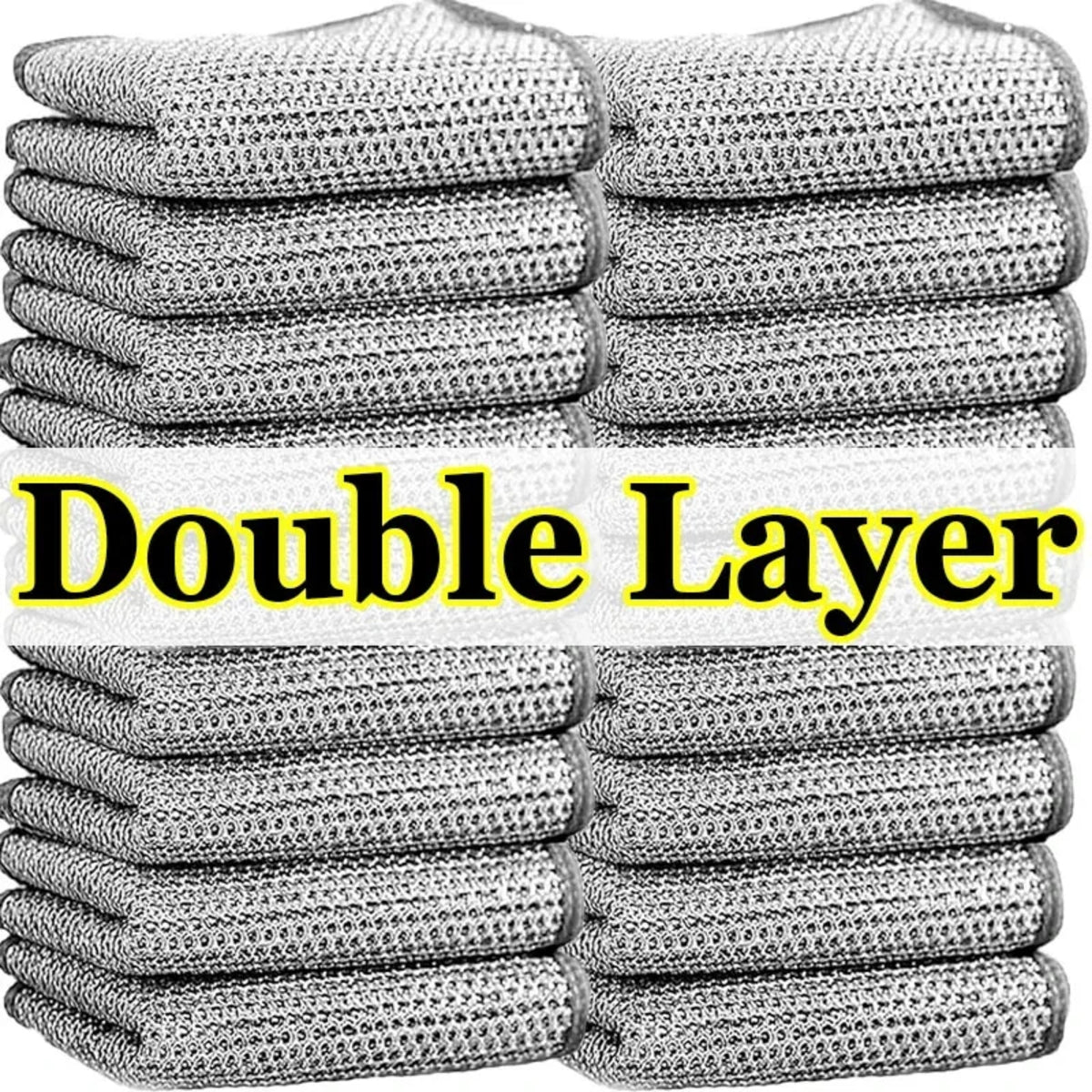 Double-Layer Silver Fiber Dishcloths - Steel Wire Cleaning Cloths for Kitchen