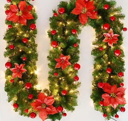 Warm White LED Christmas Garland in Rattan Style - 270 cm Decorative Light