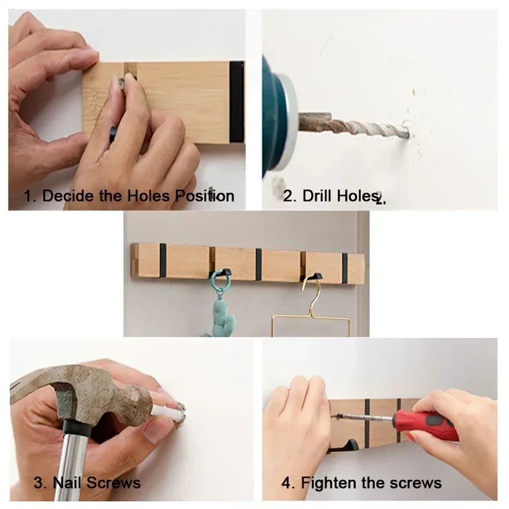 Wall-Mounted Wooden Coat Rack with Concealed Hook