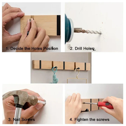 Wall-Mounted Wooden Coat Rack with Concealed Hook