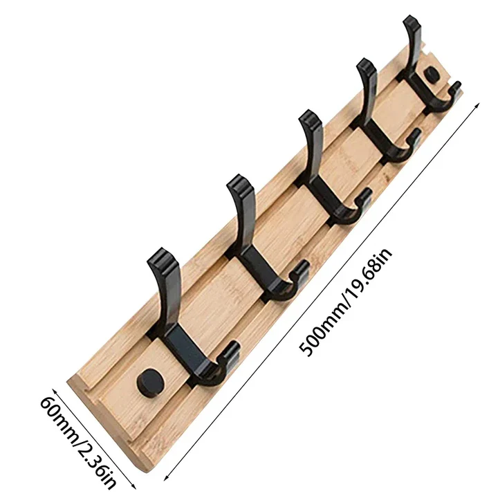 Coat Rack with Sliding Hooks - Wall-Mounted Wooden Design