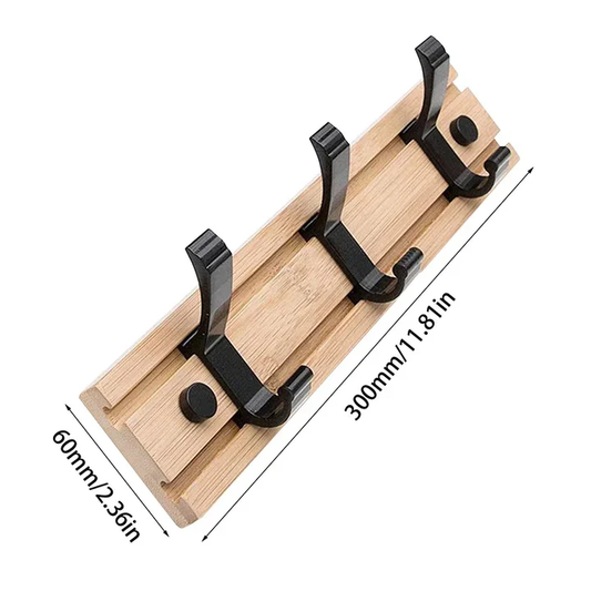 Coat Rack with Sliding Hooks - Wall-Mounted Wooden Design