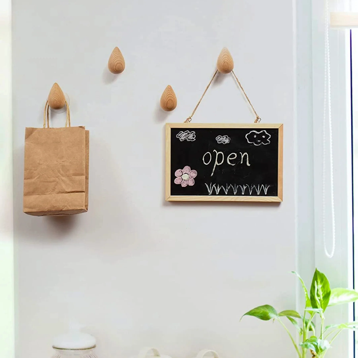 Beech Wood Wall Coat Rack in Water Drop Design
