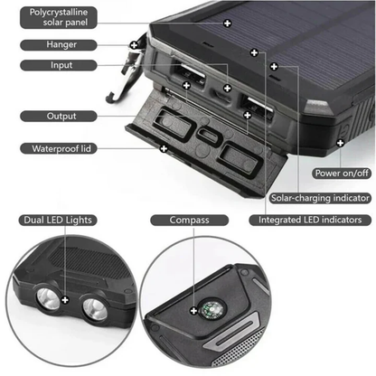 Solar Power Bank 30,000mAh – Waterproof Portable Charger