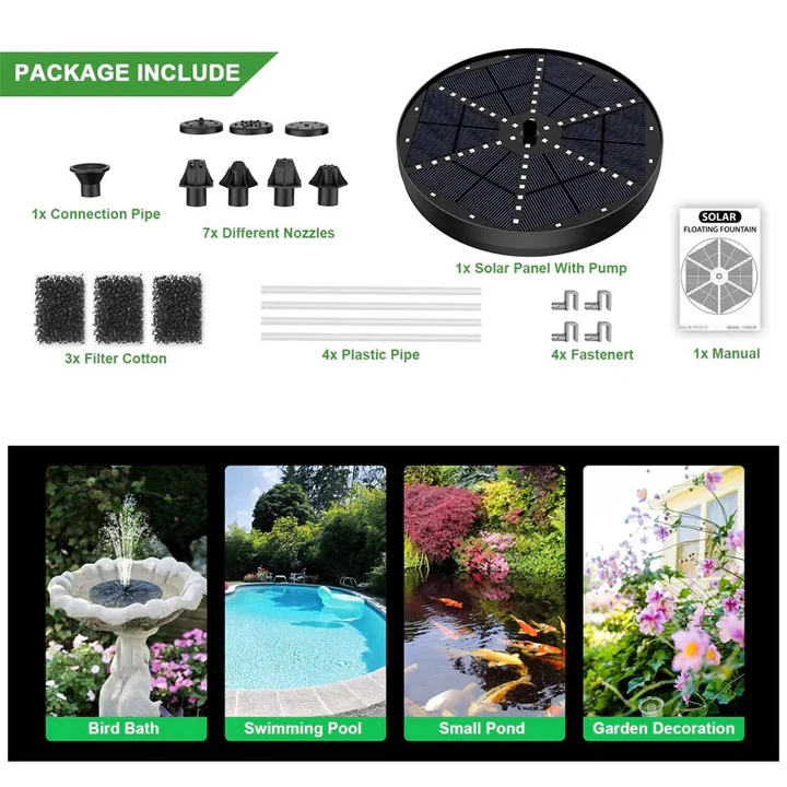 Solar Powered Fountain Featuring 60 LED Lights