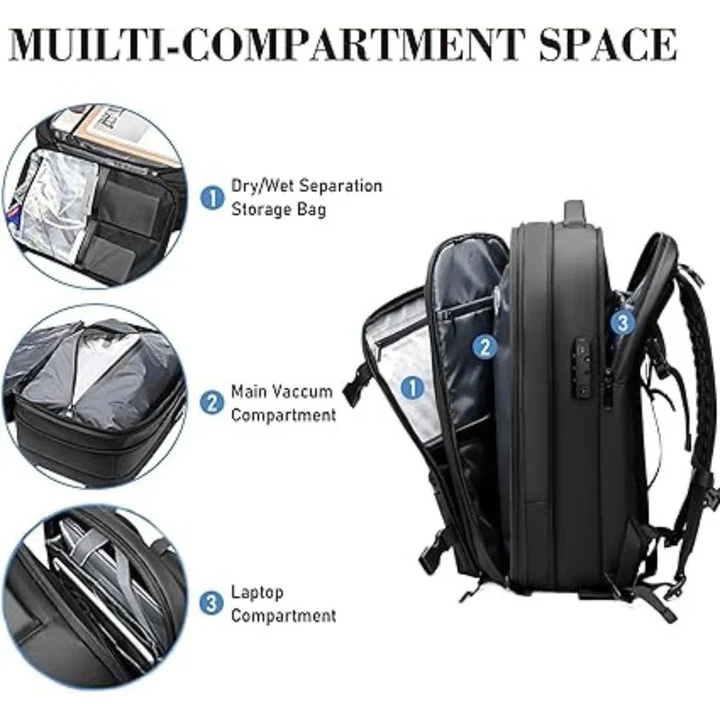 Travel Backpack with Vacuum Sealing Feature