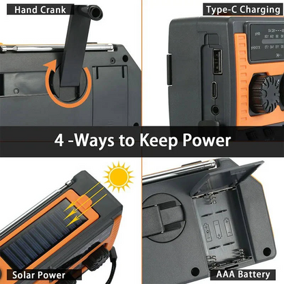 Emergency Radio with Hand Crank and Solar Power
