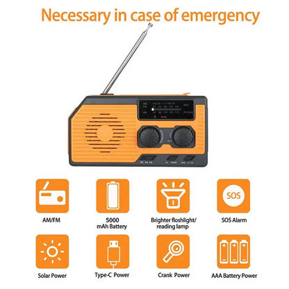 Emergency Radio with Hand Crank and Solar Power