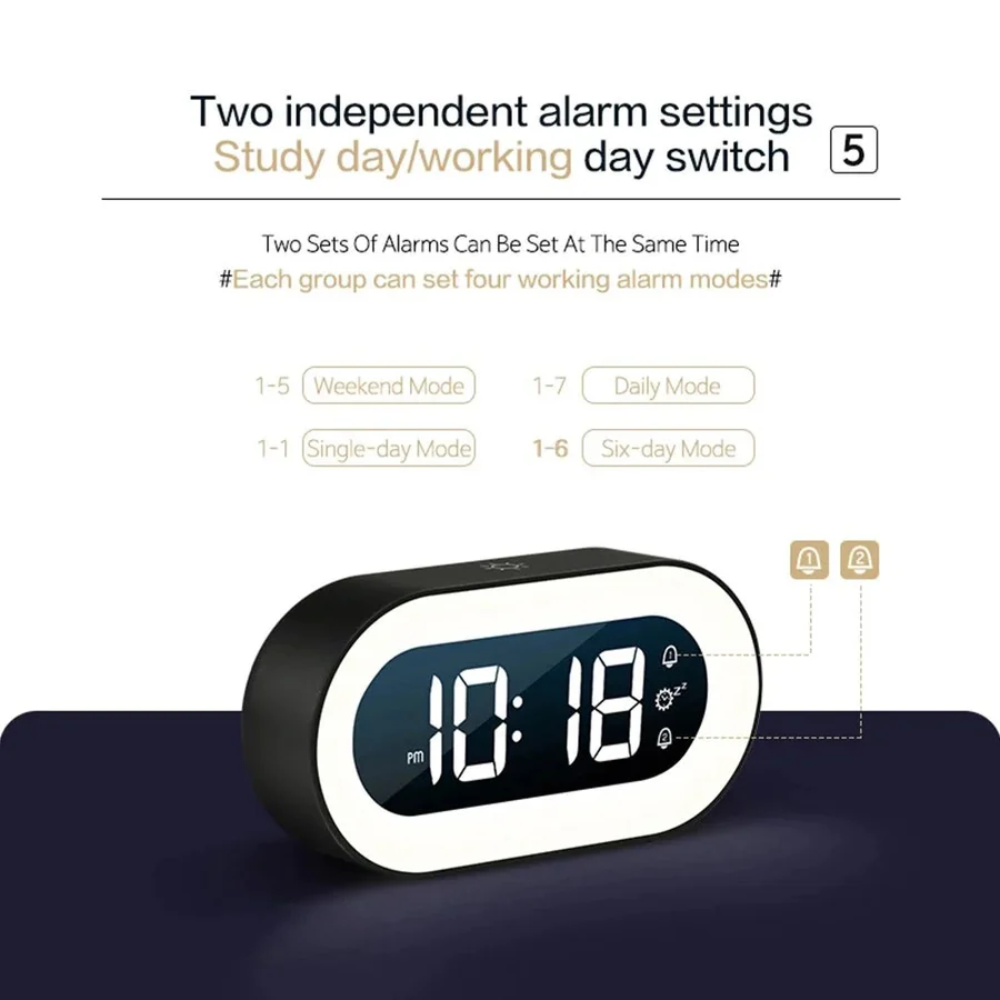 Gentle Light Alarm Clock with USB Power - Sunrise Simulation