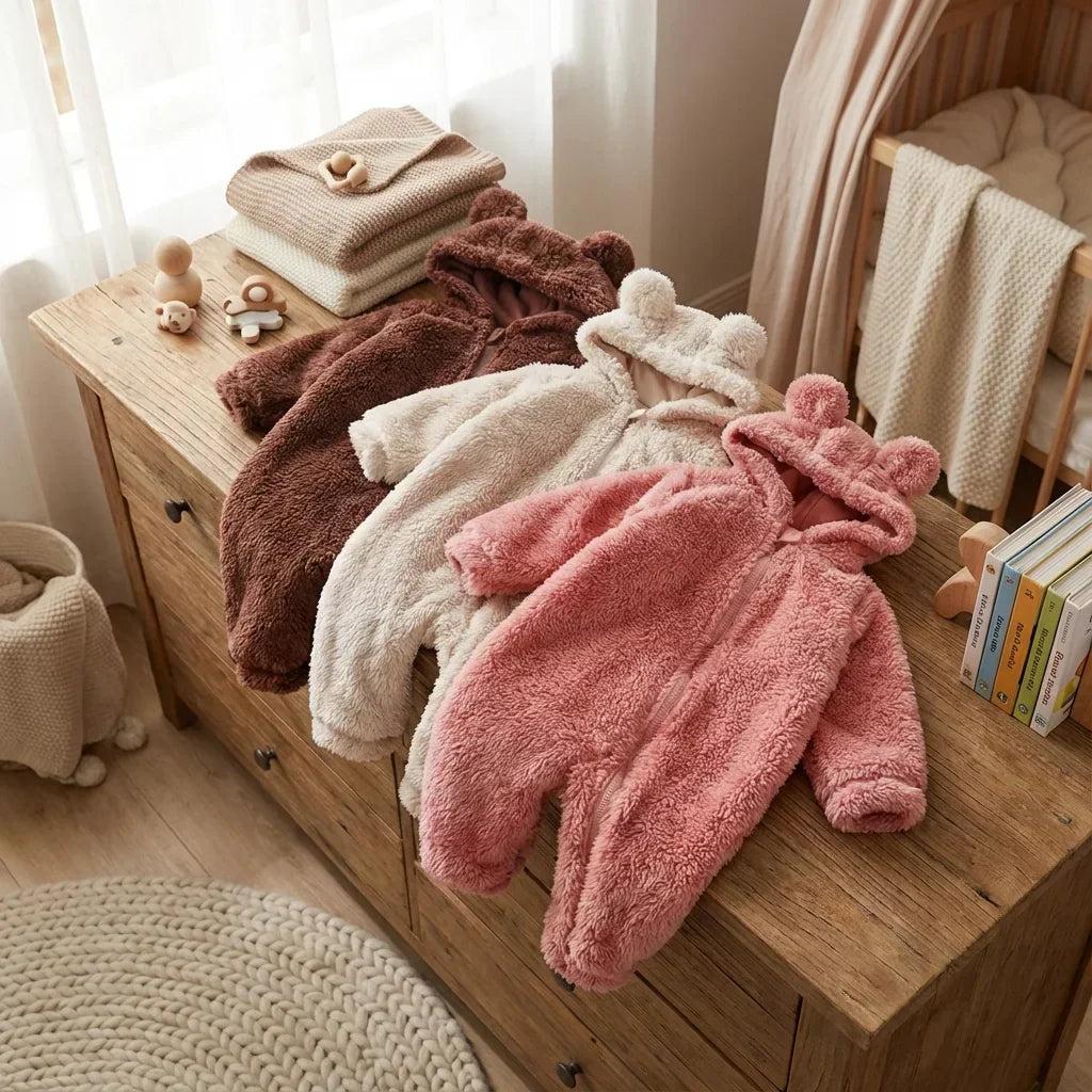 Soft Plush Bear Winter Baby Overall - Cozy Outfit for Infants