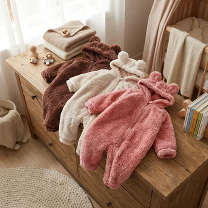Soft Plush Bear Winter Baby Overall - Cozy Outfit for Infants