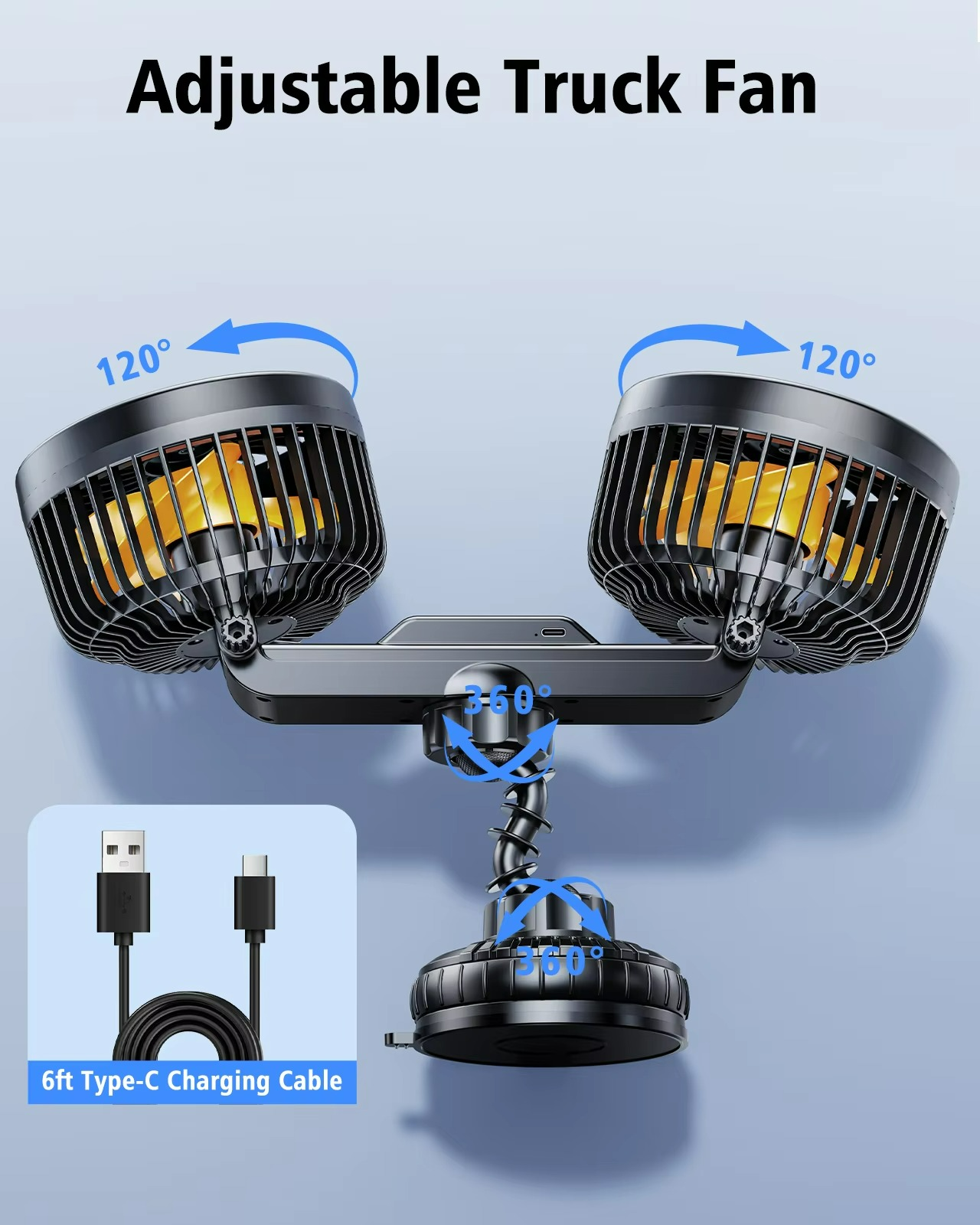 Wireless Car Fan with 4000 mAh Battery and 3 Speed Settings