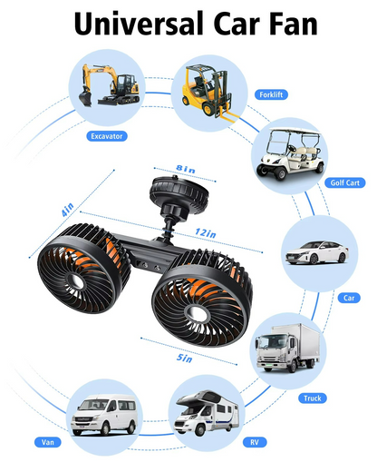 Wireless Car Fan with 4000 mAh Battery and 3 Speed Settings