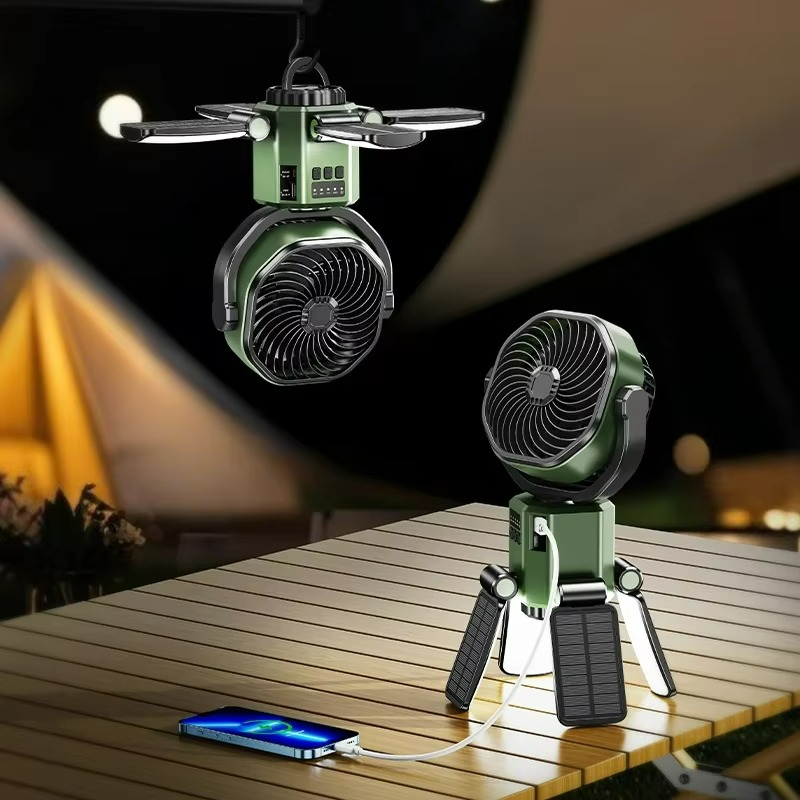 Portable Camping Fan with 4 Speeds and LED Light